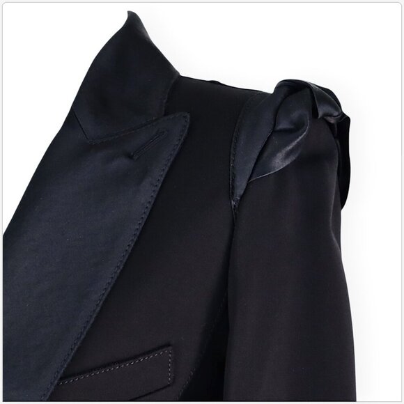 Donna Karan Black Puff Sleeve Jacket Molded Doubleknit Tuxedo Pants Suit NWT 2 - Picture 5 of 12